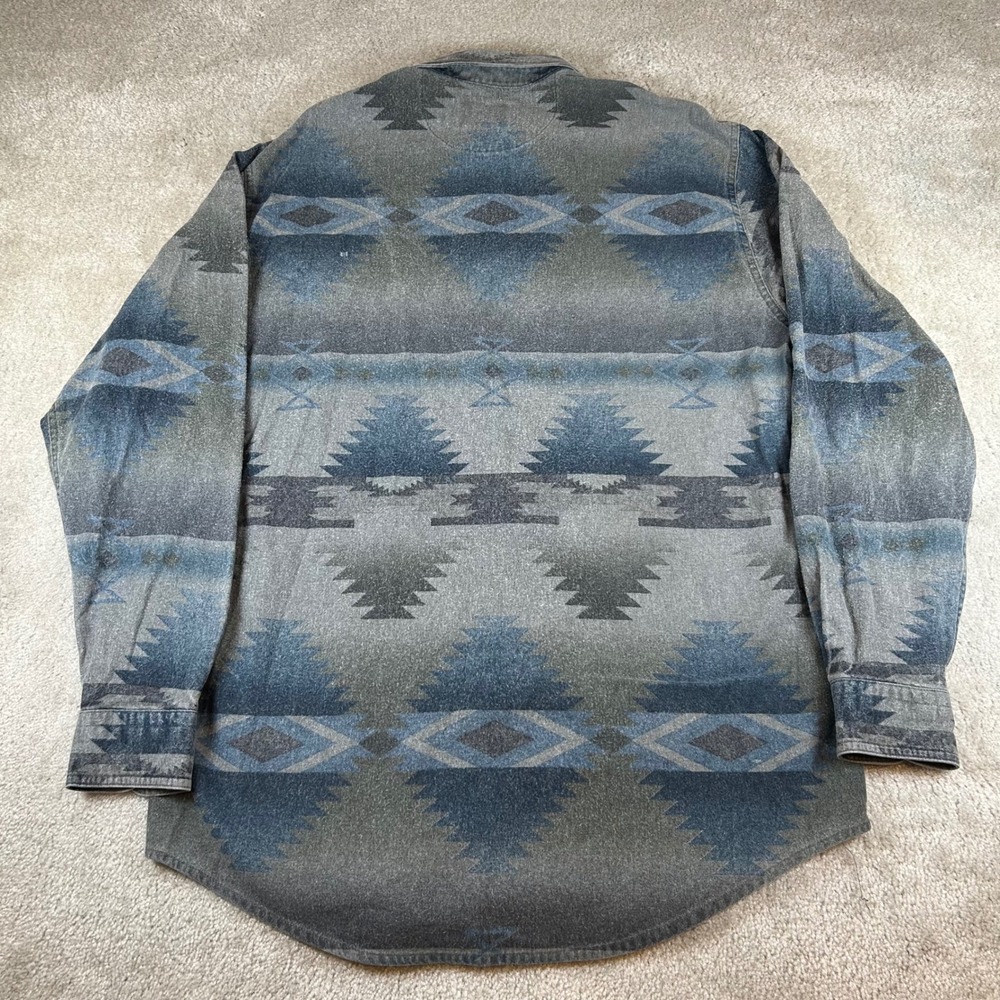 Woolrich Button Down Shirt Men Large Grey Blue Southwestern Aztec Cotton Flannel - Picture 5 of 12